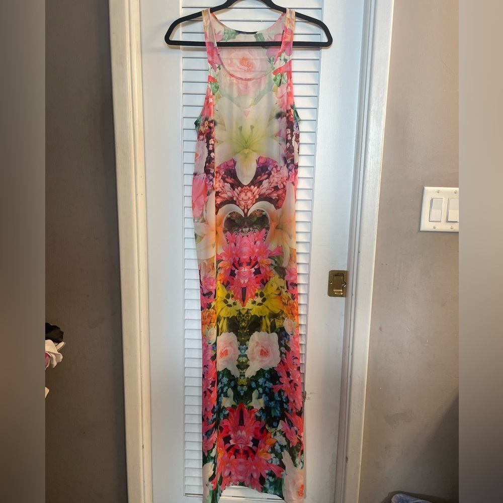 Bright & Vibrant Sheer,Unlined Floral Maxi Tank Dress, Side Zip. Stunning!